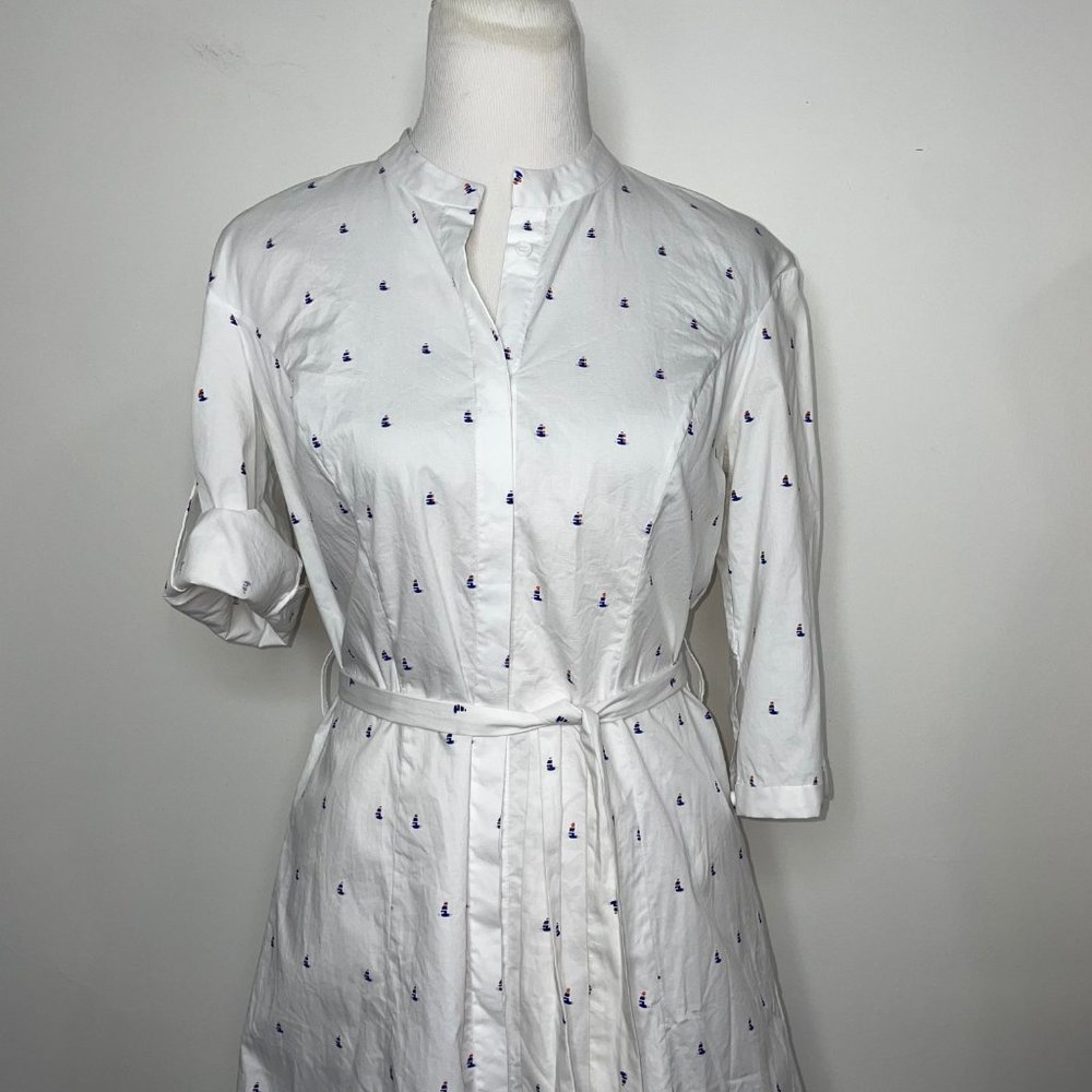 Vivienne Hu Cotton Button Shirt Dress Boat Print with Tie Size M - Picture 5 of 16